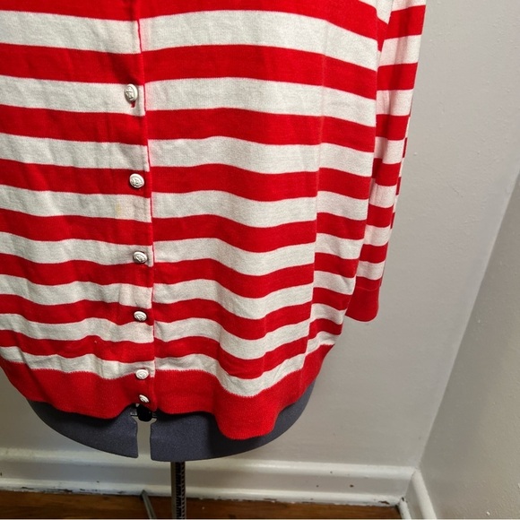Talbots Charming Cardigan Stripe Ruffle Red White 3XP - Picture 6 of 12